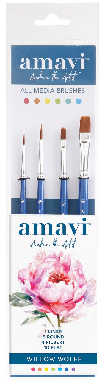 Willow Wolfe Amavi Artist Basic Shapes Brush Set-Liner, Round, Filbert, Flat
